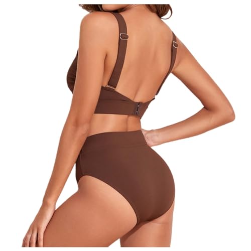 Bikini deux pièces marron à fronces M | Votre allié chic pour les après-midis plage