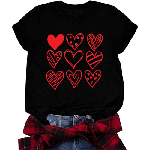 Image of Valentines Shirts for Women Valentine Love Heart Printed Graphic Tshirt Cute Girls Casual Top