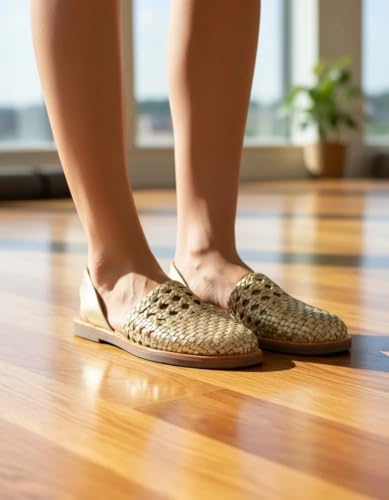 Image of Macarena Collection Women's Leather Huarache Sandals, Closed Toe Woven