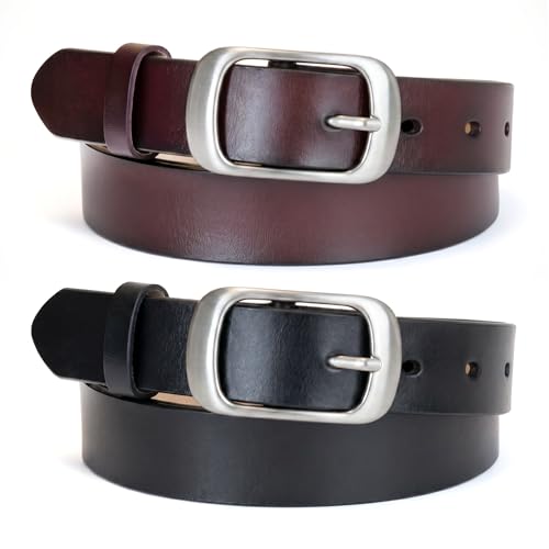 West Leathers [2 Pack Leather Belt Women-Womens Leather Belt with Pin Buckle-Belts for Women for Jeans, Pants, Dresses (Medium: 30"-33")