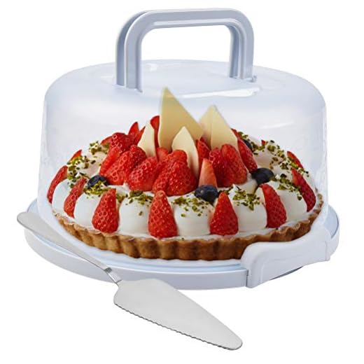 QLOUNIU Cake Carrier For Up To 10 inch x 4 1/2 inch Cake, Cake Holder Cake Keeper Cake Saver with Collapsible Handles Carrier for Bundt Cakes, Pie Carrier, Cheesecake Carrier with Cake Spatula