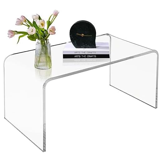 VDGPWA Rectangle Acrylic Coffee Table,32" L*16" W *16" H, 3/5" Thick Lucite Coffee Table with Round Edges,Clear Coffee Table Acrylic Furniture for Living Room, Bedroom and Indoor