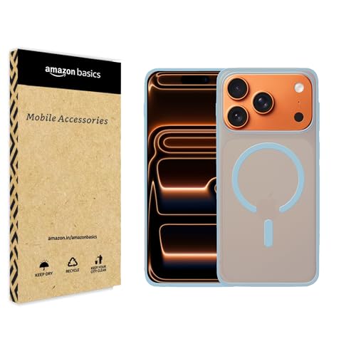 Image of amazon basics Luxury Paper Thin Case Cover for iPhone 17 Pro | Matte Finish | Compatible with magsafe | (Light Blue, iPhone 17 Pro)