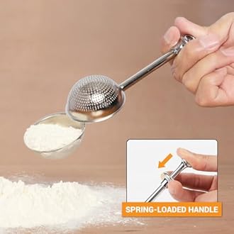 HULISEN Tea Infuser for Loose Leaf Tea, Flour Duster for Baking, One-Handed Operation, 304 Stainless Steel Powdered Icing Sugar Shaker Duster, Pick Up and Dust Flour Sifter, Gift Package