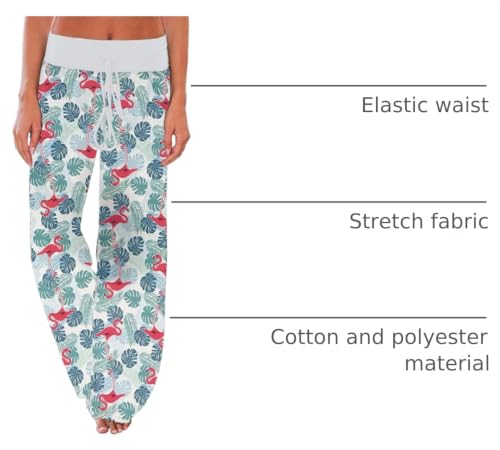 Image of iChunhua Women's Comfy Stretch Floral Print Drawstring Palazzo Wide Leg Lounge Pant