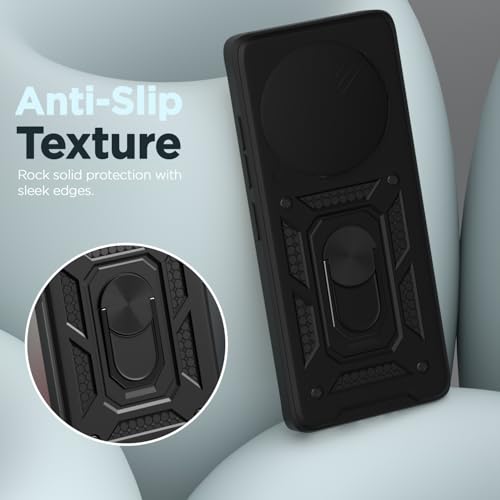 Image of Pikkme Back Cover for Oppo F31 Pro 5G | 360 Protection Case | Sliding Camera Shield Cover & Ring Holder Stand D10 Tough Armor Bumper Case (Black)