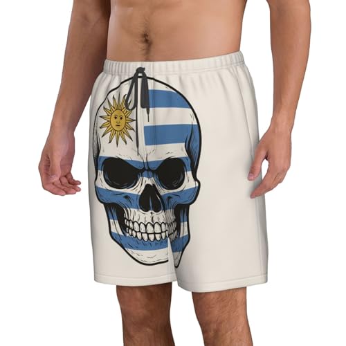 Uruguay Flag Skeleton Print Stylish Beach Shorts Swim Trunks Lightweight Breathable Summer Outdoor Activities2