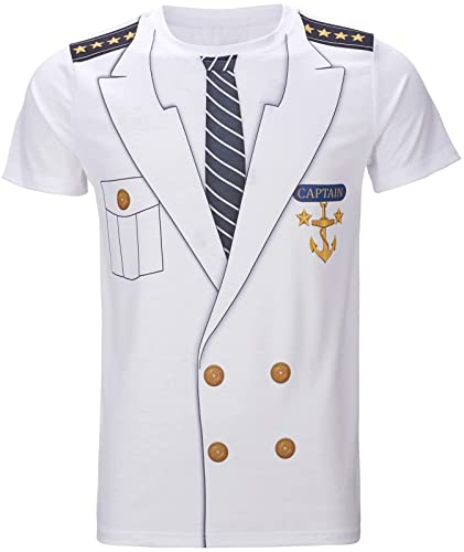 COSAVOROCK Déguisement de Capitaine Marin T-Shirt Homme Blanc 2XL