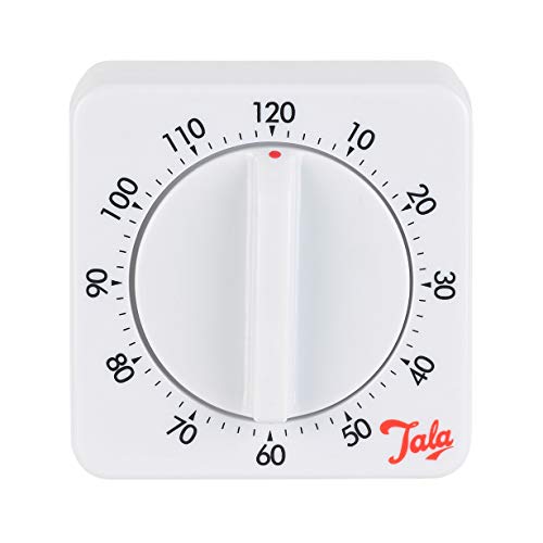 Tala Timer meccanico classico bianco da 2 ore, timer regolabile da 60 minuti con suoneria forte, perfetto per le tue esigenze di cottura e cottura, realizzato in plastica senza BPA