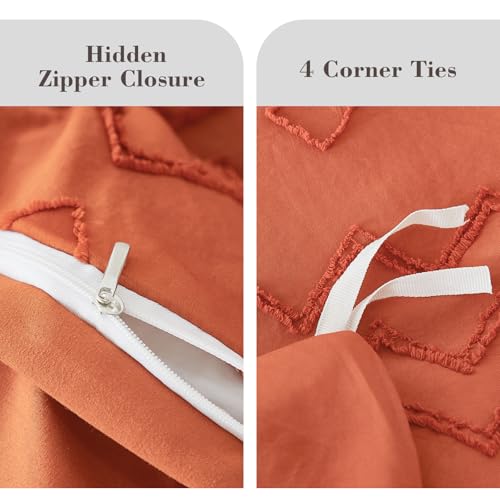 Image of EMME Boho Duvet Cover Twin Size Pumpkin - 2 Pieces Soft & Breathable Tufted Boho Shabby Chic Embroidery Bedding Set for All Seasons, 1 Duvet Cover with 1 Pillow Shams & Zipper Closure (Pumpkin, Twin)
