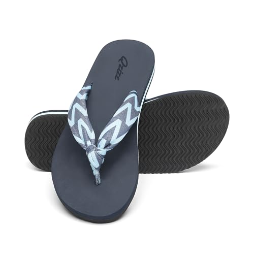 Qzize Women's Flip-Flops Cloth Strap Knot Design Womens Thong Sandals Lightweight Non Slip Beach Slippers Blue and Black Size 9.5