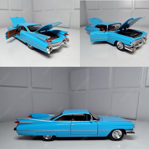 Image of Vintage Die-Cast Car Model 1:32 Scale | Alloy Metal Car with Openable Doors, Hood & Trunk | LED Headlight & Taillight with Sound | Pull Back & Go Toy for Kids & Collectors (Blue)