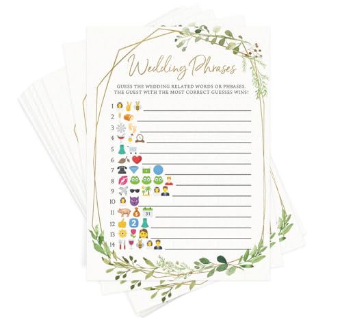 Printed Party Bridal Shower Games – Wedding Phrase Guessing Game, Fun Wedding Shower Activity, Botanical Greenery Theme, for up to 50 Guests