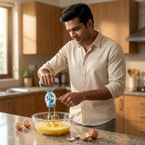 Image of 7Seas Egg Beater Mixer Manual Hand Whisks Stainless Steel Rotary Hand Whip Whisk Hand Mixer Egg Beater Cooking Tool Suitable For Kitchen Gadget | Vintage Style Double head Hand Mixer, Blender