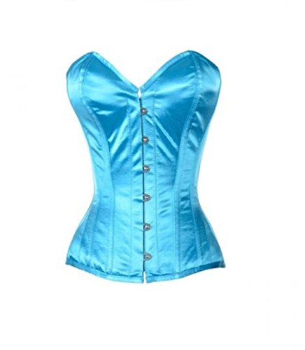 Baby Blue Satin Gothic Burlesque Corset Waist Training Overbust Bustier Costume