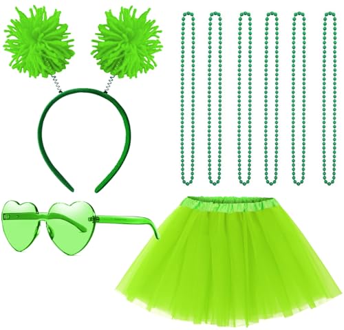 Gionforsy Women Spirit Day Tutu Costume Pom Pom Accessory Set for Spirit Week (Bright Green)