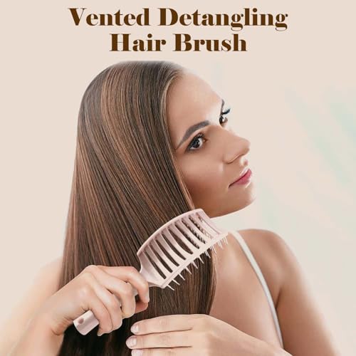 Image of Homeaura Detangler Hair Brush - Curved & Vented Hair Brush for Women & Men | Detangling Hair Comb for All Hair Types - Wet, Dry & Damaged Hair | Blow Drying, Styling and Scalp Massage (Pink)