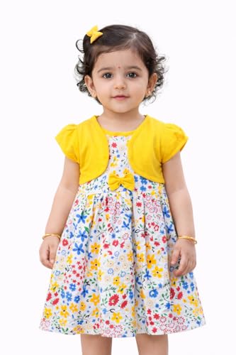 Image of babeezworld Baby Girl Cotton Dress - Half Sleeves Knee Length fit and Flare Frock jhabla Regular fit top