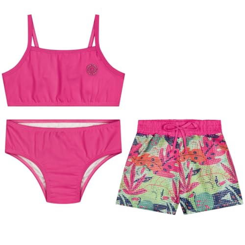 Kit Biquíni Infantil Juvenil + Short Saída Praia Proteção Uv Solar (BR, Numérico, 16, Rosa)