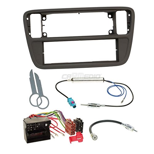 Carmedio Skoda Citigo ab 11 1-DIN Autoradio Einbauset in original Plug&Play Qualität mit Antennenadapter Radioanschlusskabel Zubehör und Radioblende Einbaurahmen schwarz