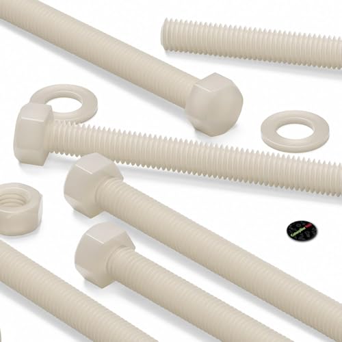 Image of 10 x Natural Colour Nylon, Hex Head, M10 x 100 mm, Plastic Nuts and Bolts, Washers, Hexagon, Nylon, (25 /64 x 3 15 /16 in)