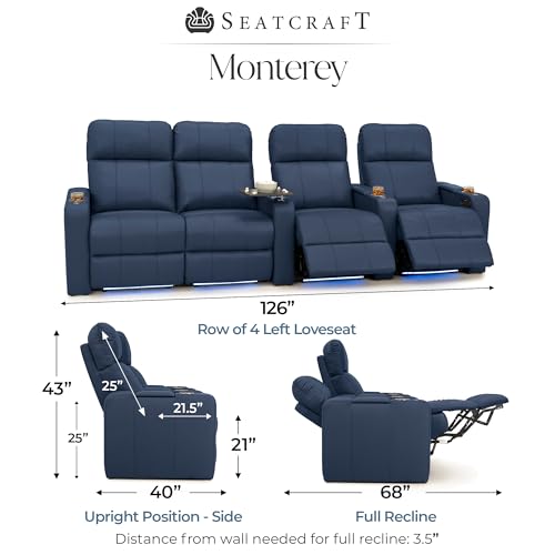 Image of Seatcraft Monterey Home Theater Seating Navy Blue Row of 4 Left Loveseat