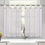 CAROMIO Kitchen Curtain Cafe Curtain 27“x24 Linen Striped Tier Curtains with Solid Button Rod Pocket