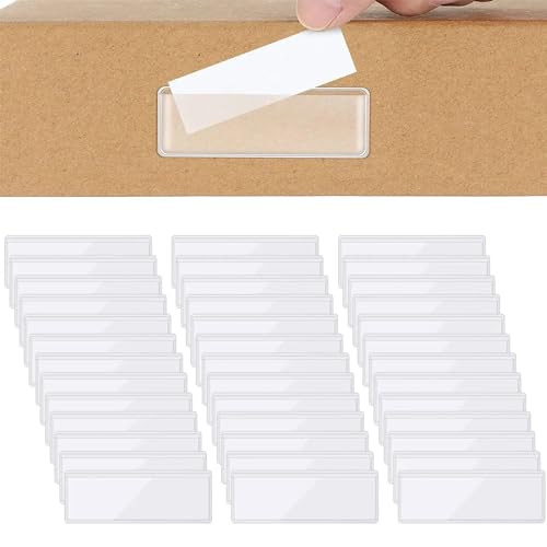 Pack of 50 Self-Adhesive Label Holders, Removable Adhesive Pockets, Label Holders for Insertion Labels, Transparent Label Holder, Office Self Adhesive Shelf Labels for Shelf, Folder (11 x 3 cm)