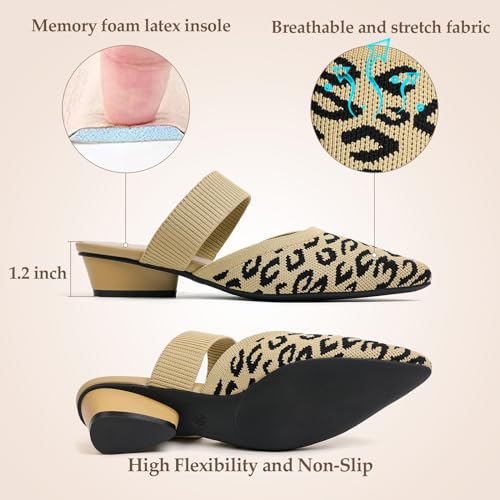 Image of Semwiss Pointed Toe Mules for Women Chunky Low Heeled Sandals Breathable Backless Mesh Knit Slip on Loafers