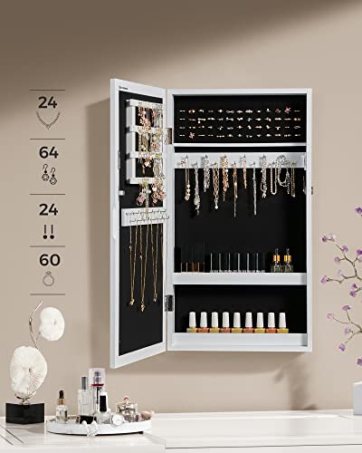 SONGMICS Schmuckschrank, Spiegelschrank, Hängeschrank, abschließbarer Wandschrank, platzsparender Schmuckorganizer, Weihnachten, Weiß-Schwarz JBC51W