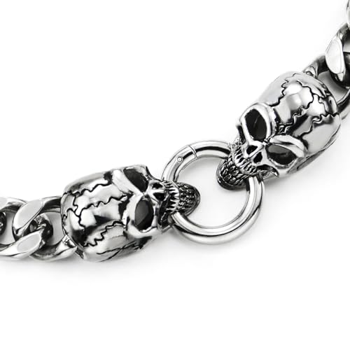 COOLSTEELANDBEYOND Mens Stainless Steel Curb Chain Skull Toggle Clasp Necklace, Gothic Style 12MM Wide 24 inches3