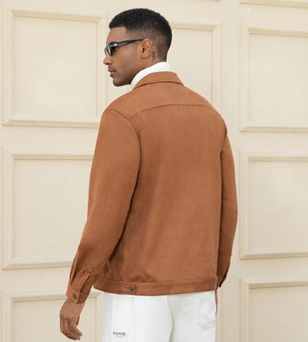 Alex Vando Mens Suede Shirt Jackets Long Sleeve Two Pockets Snap Casual Button Down Shirts