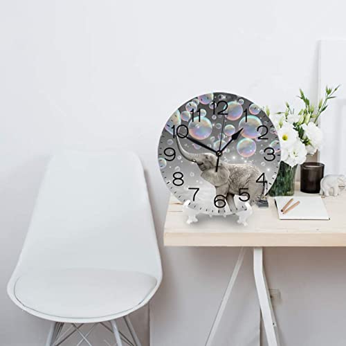 Home Decor Funny Elephant With Bubble Grey Round Wall Clock Acrylic Silent Non-Ticking Decorative Clocks For Living Room Kitchen #TOP3