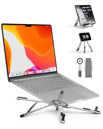 SupeDesk Adjustable Laptop Stand, 3-in-1 Magnetic Foldable Stand for Laptop, Tablet & Phone, Portable Aluminum Laptop Riser with Multi-Angle Support for Desk, Home & Travel