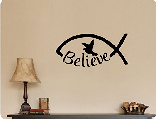 24"x12" Jesus Fish Believe Dove God Bible Scripture Christian Religious
