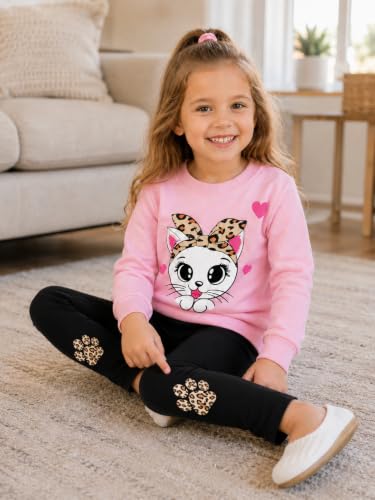 Image of RETSUGO Toddler Girls 2 Piece Outfits Long Sleeve Sweatshirt Leggings Pants Fall Winter Casual Clothes Sets 3‑8 Years