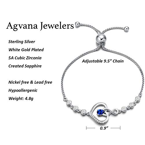 Agvana September Birthstone Jewelry Sapphire Bracelet For Women Sterling Silver Heart Tennis Bracelets Infinity Love Bolo Bracelet Fine Jewelry Anniversary Birthday Gifts For Women Girls Mom Wife #TOP5