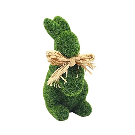 ANGELLOONG Moss Flocked Bunny Easter Decorations for The Home, Faux Moss Rabbit Resin Bunnies, Grass Bunny Figurine for Baskets Table and Yard Décor