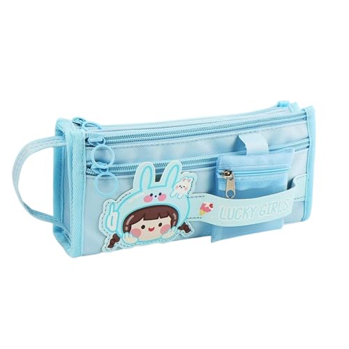DD RETAILS Cute Multi Layer Large Capacity Pencil Pouch || Multifunctional School Pencil Case with Mini Pocket || Lucky Girl Pencil Pouch for Girls & Boys (Pack of 1) (Sky Blue)