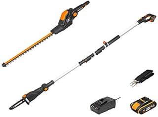 WORX 20V 2in1 Combo, Akku Teleskop Heckenschere & Hochentaster WG908E, PowerShare, 2,0 Ah, Dual-Schnittklingen, automatischer Kettenspannung, automatische Ölschmierung, 1 Std. Schnellladegerät