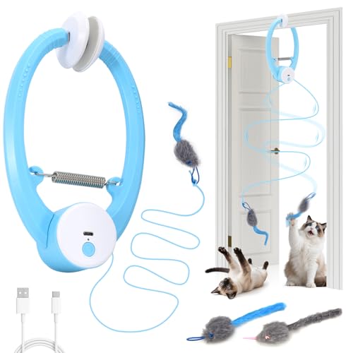 COSOWO Automatic Interactive Cat Toys for Indoor Cats Electric Fluttering Butterfly Feather Wand Hanging Toy Kitten & Adult Cat Enrichment Stimulation Toys for Bored Cats USB Rechargeable Blue