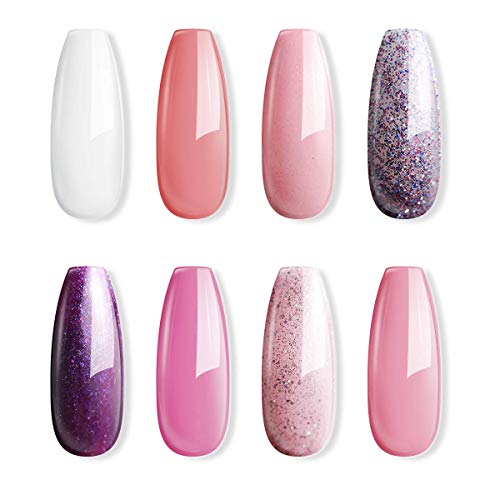 AZUREBEAUTY Gel Nail Polish Set - 8 Colors Nude Pink Glitter Gel Kit