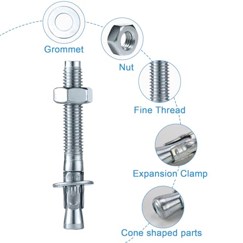UVVRUR 14 Stück verzinkte Schwerlastanker mit ETA-Option 7, Industriequalität, Bolzenanker, Schwerlastdübel, Keilanker, Anker, Ankerbolzen, Blitzdübel, M10 x 90 (M10X90)