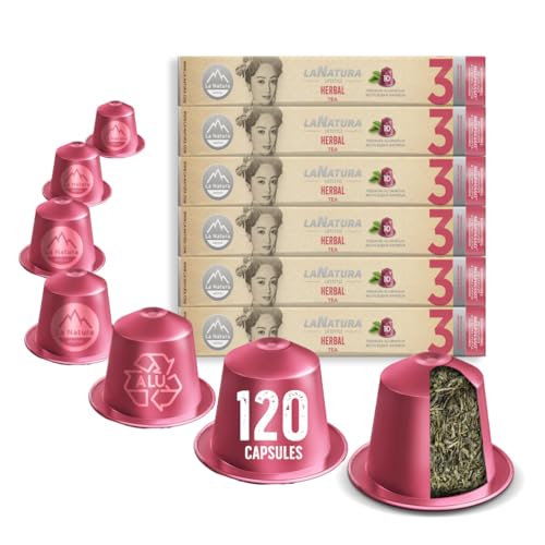 La Natura Lifestyle Lot de 120 capsules de tisane en aluminium compatibles avec les machines à capsules Nespresso®³, 100% recyclable, combinaison magistrale...