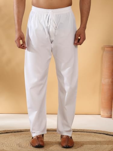 Image of KRAFT INDIA Men's Cotton Blend Geometric Printed Straight Long Regular Kurta and Elastic Waistband Pyjama Set