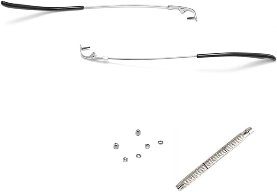 1 Pair Metal Frame Arms Rimless Glasses Legs Eyeglass Replacement Temple Eyewear Screw Washer and Screwdriver (Single Hole)