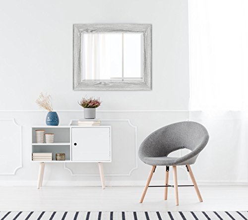 Image of MCS 21.5x25.5 Large Wall Mirror, Gray Woodgrain & Beveled Mirror, Vertical & Horizontal Wall Hanging Mirror for Bathroom, Bedroom & Livingroom