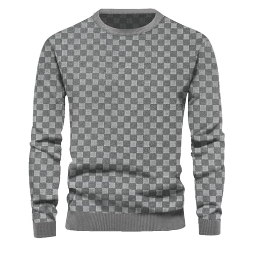 crazynekos Men's Plaid Sweatshirt Autumn Winter Crew Neck Long Sleeve Sweater