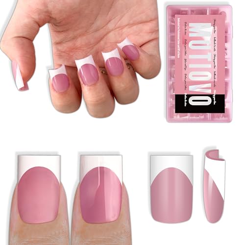 MUTIOVO White French Tip Short Straight Square Nail Tips Press