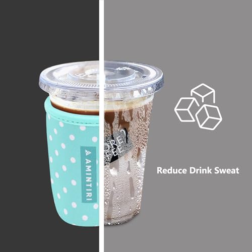 Image of 3 Pack Reusable Sleeve for Iced Coffee Cup, Coffee Neoprene Sleeve for Iced&Hot Drinks, Coffee Sleeve Compatible with Starbucks, Dunkin Coffee Cup. (Teal Pokladot)